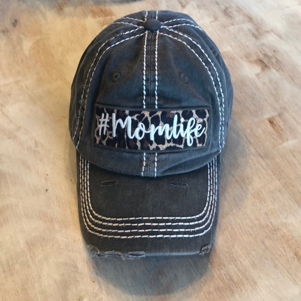 #momlife grey leopard adjustable hat